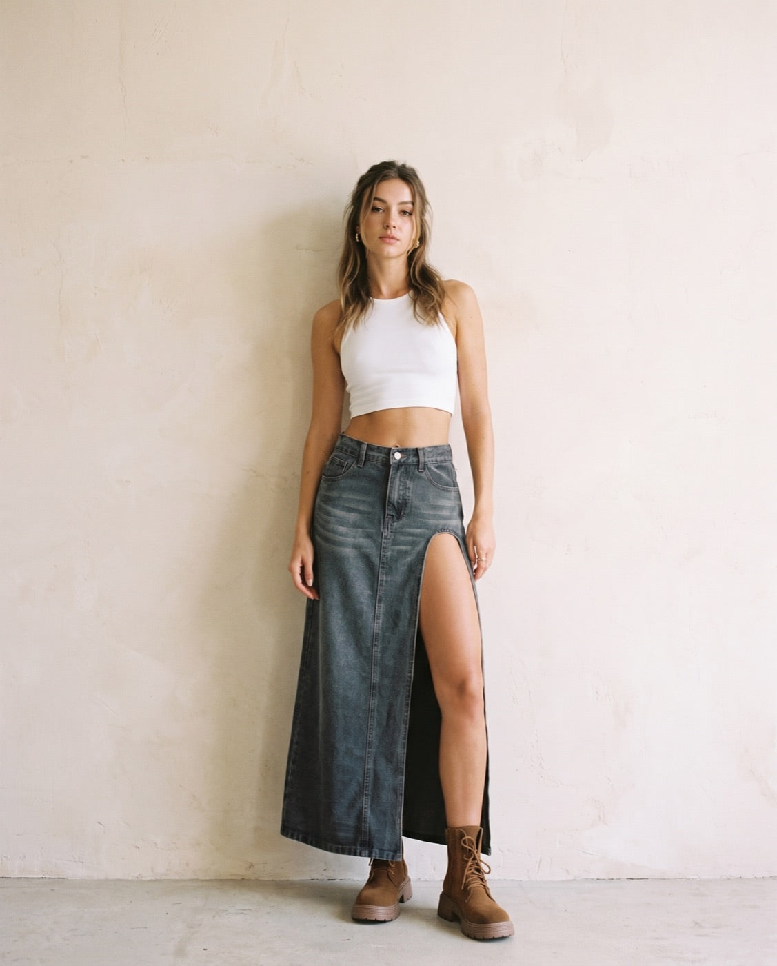 Cutout Denim Skirt