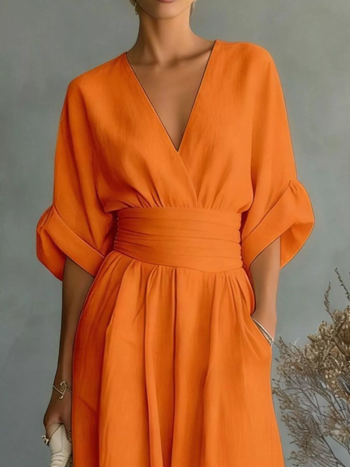 Ruched Half Sleeve Wide-Leg Jumpsuit