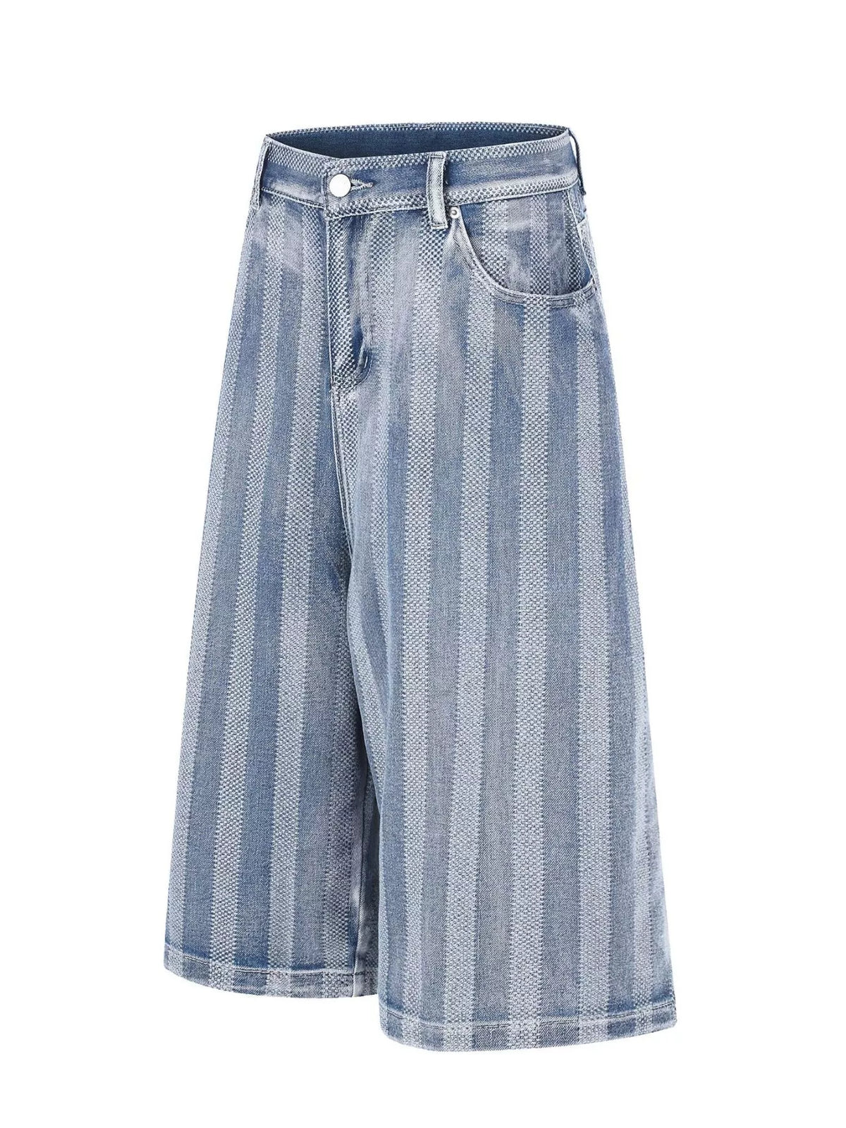 Striped Wide Leg Denim Capris in Blue by TrendMaster