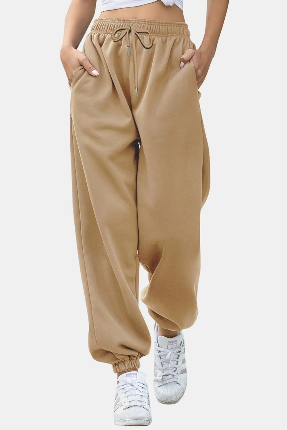 Tie-Waist Joggers with Pockets in Neutral Shades by K&L