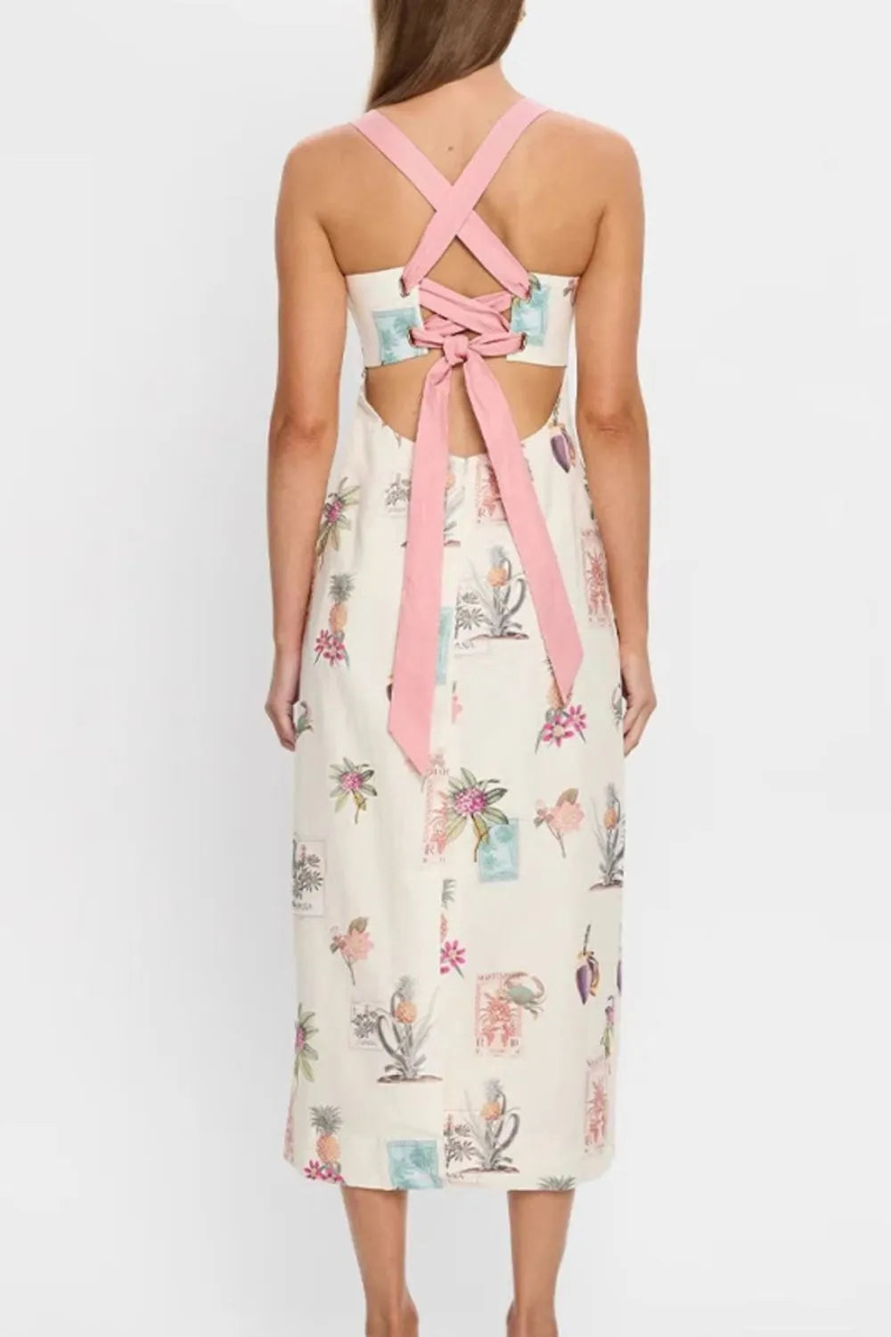 Crisscross Back Square Neck Midi Dress in Floral
