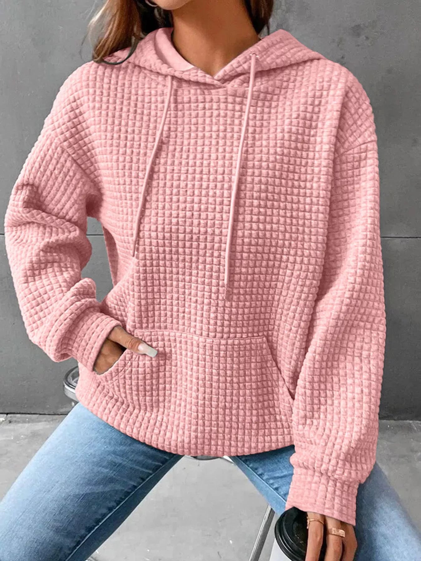 Textured Kangaroo Pocket Hoodie