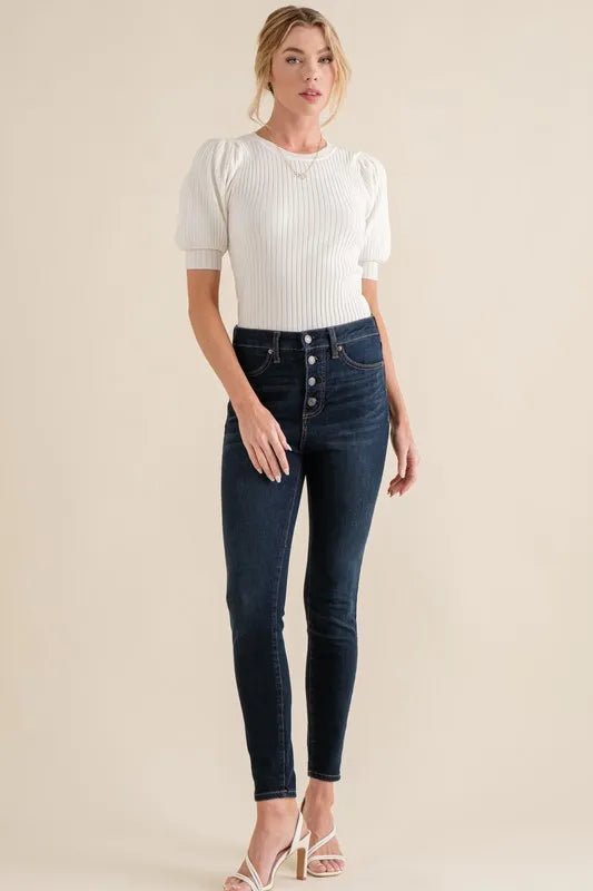 And The Why Puffed Half Sleeve Bodysuit in White
