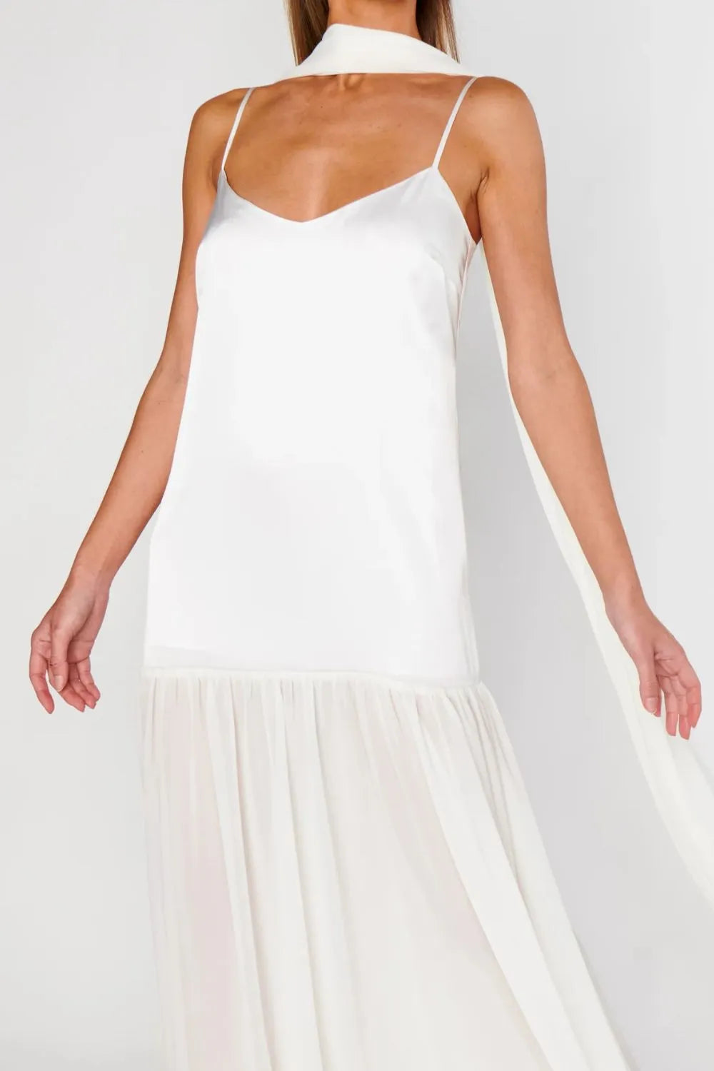 Adjustable Strap Mesh Cami Dress with Scarf