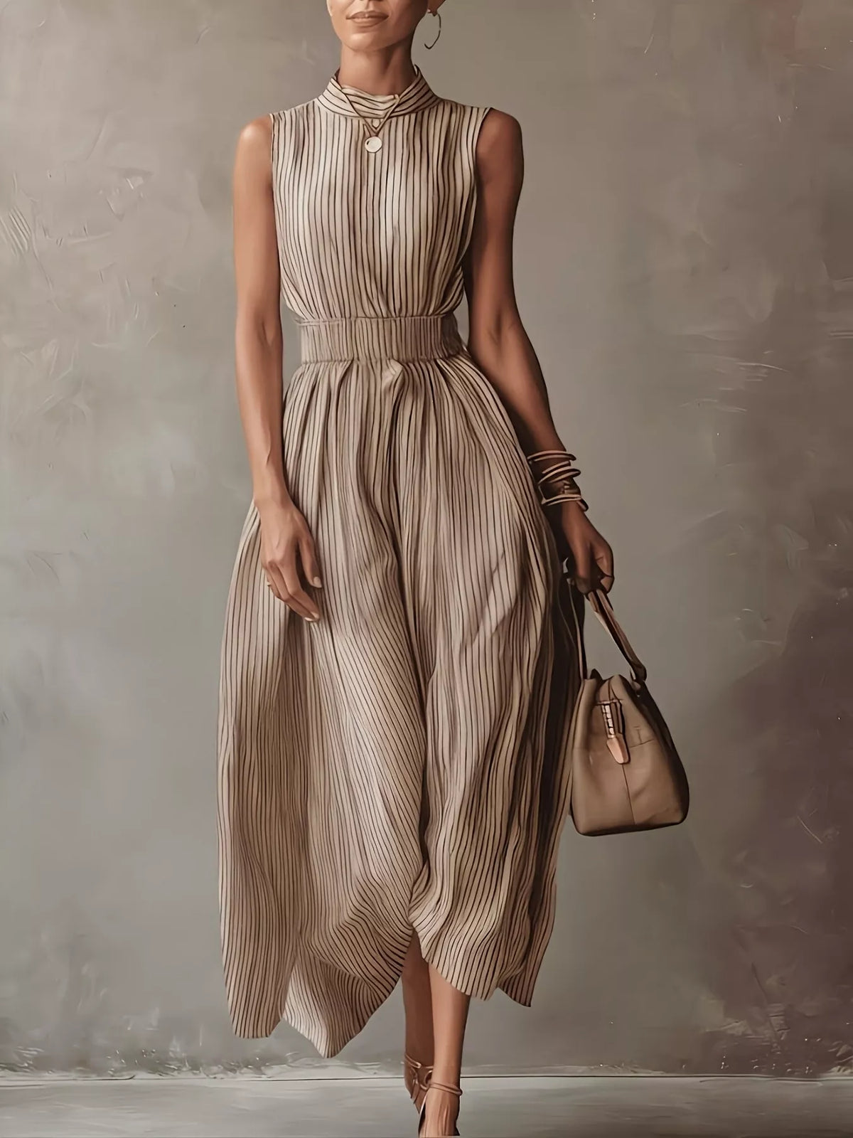 Striped Smocked Mock Neck Maxi Dress