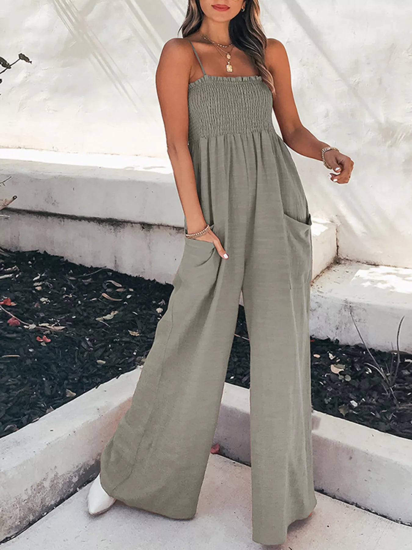 Smocked Wide Leg Jumpsuit