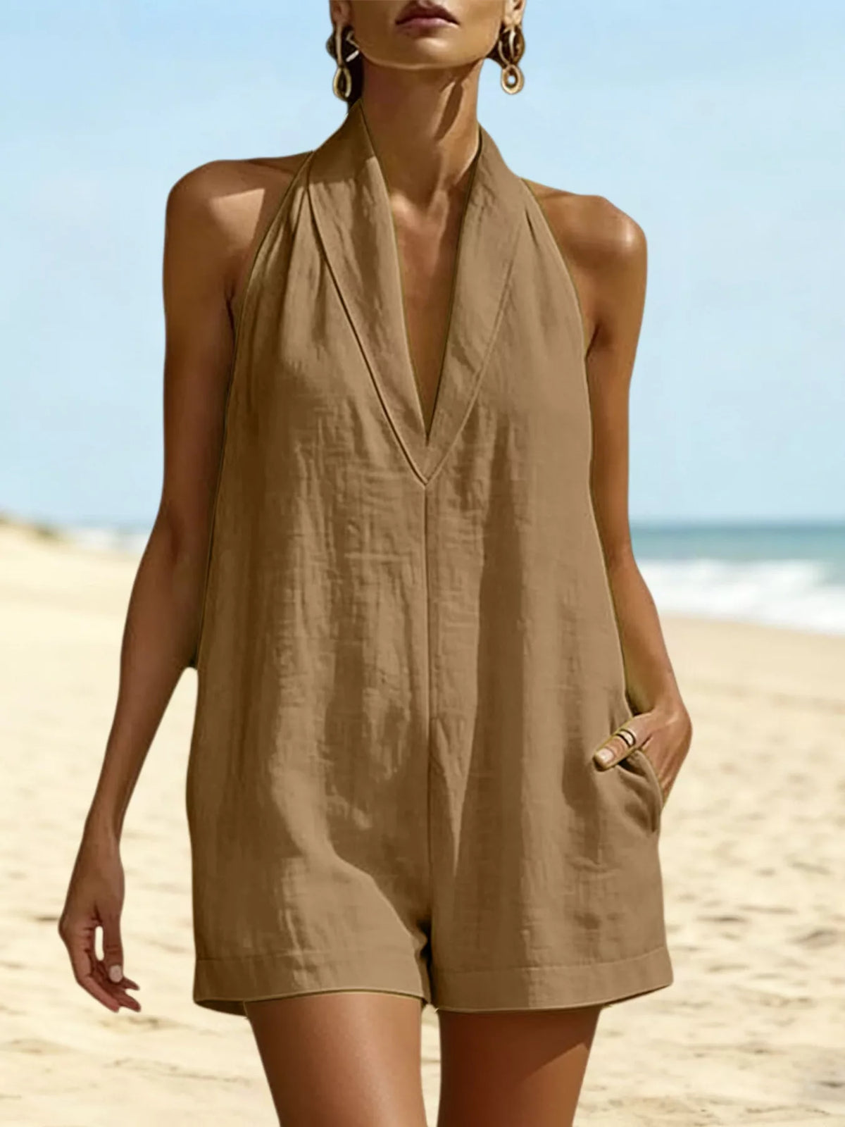 Halter Neck Pocketed Romper