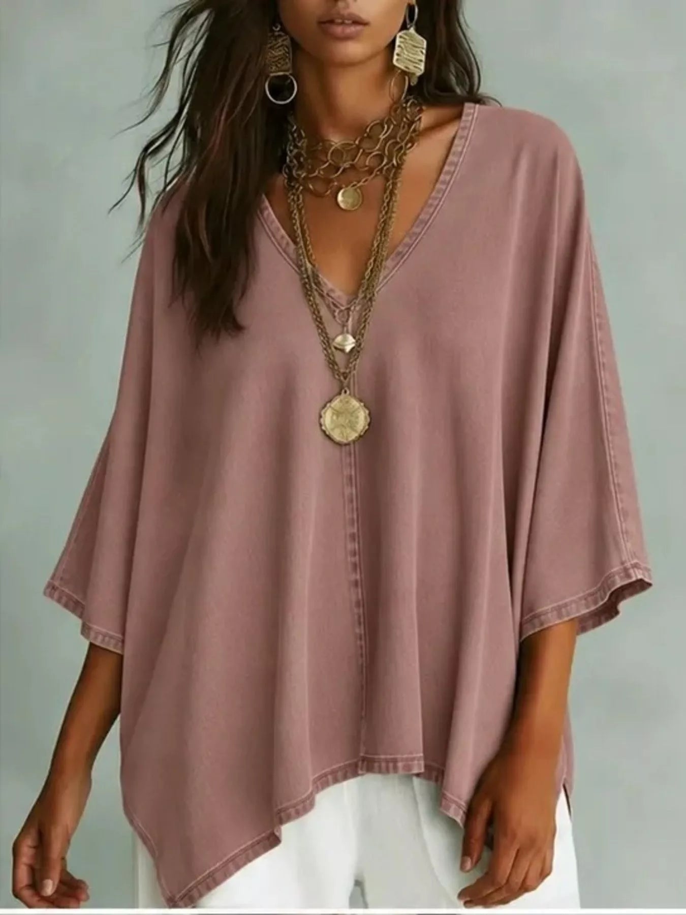 V-Neck Batwing Sleeve T-Shirt