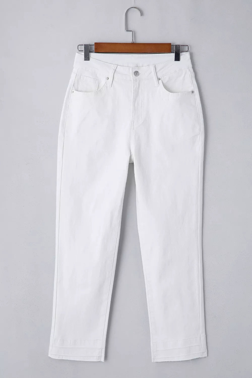 High-Waisted Straight Leg Jeans in White