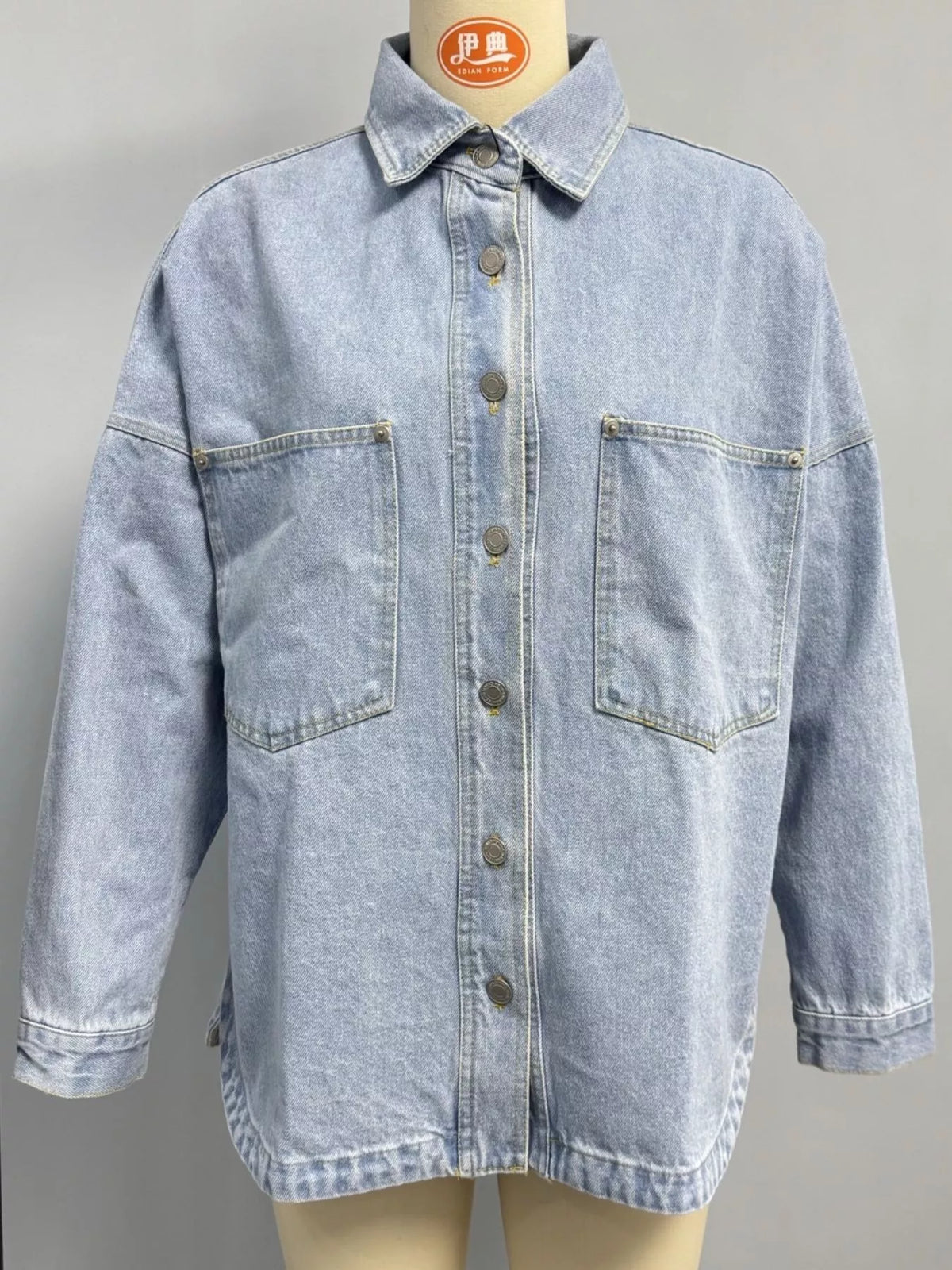 Button-Down Dropped Shoulder Denim Jacket