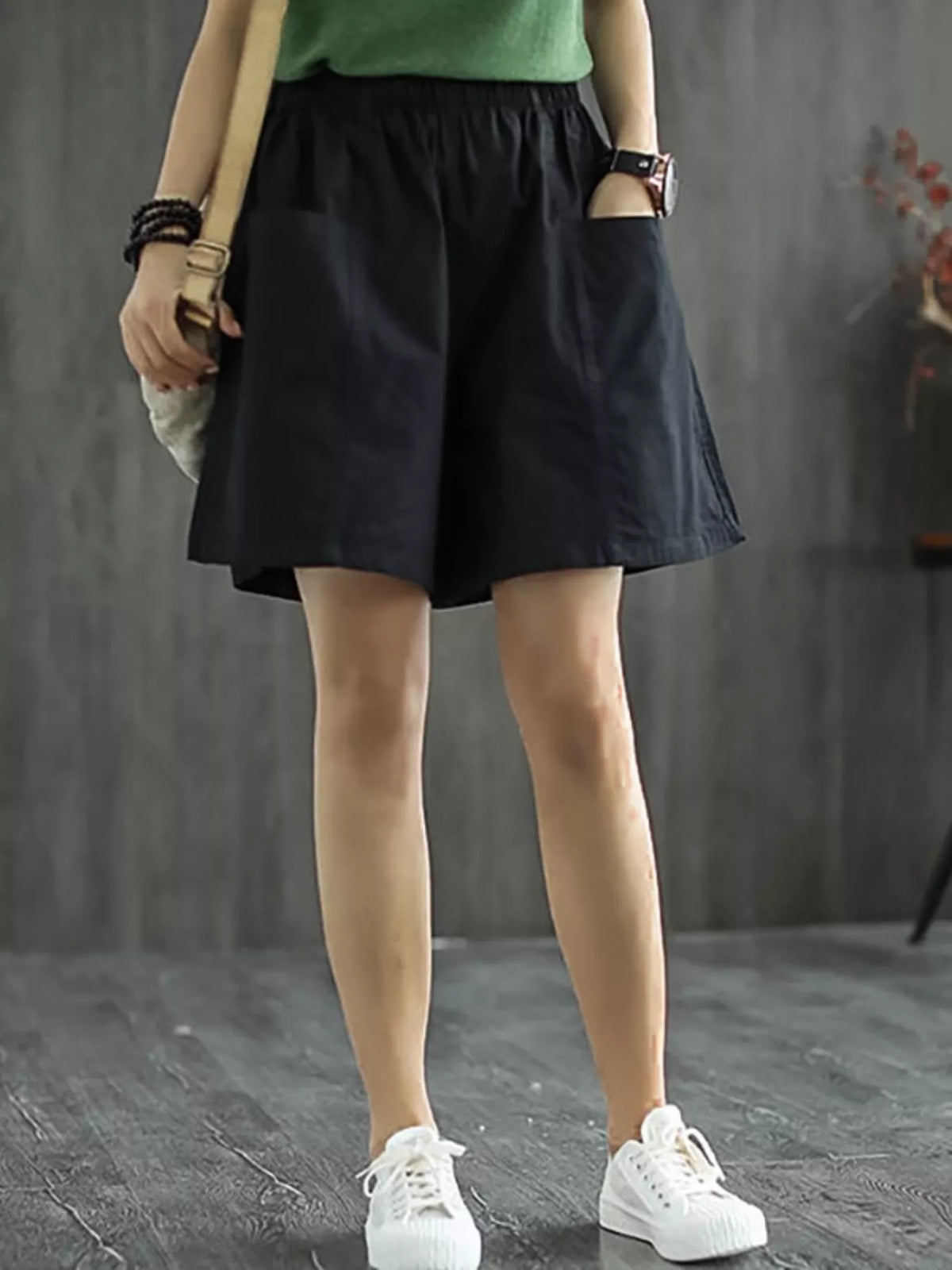 Elastic Waist Shorts with Pockets