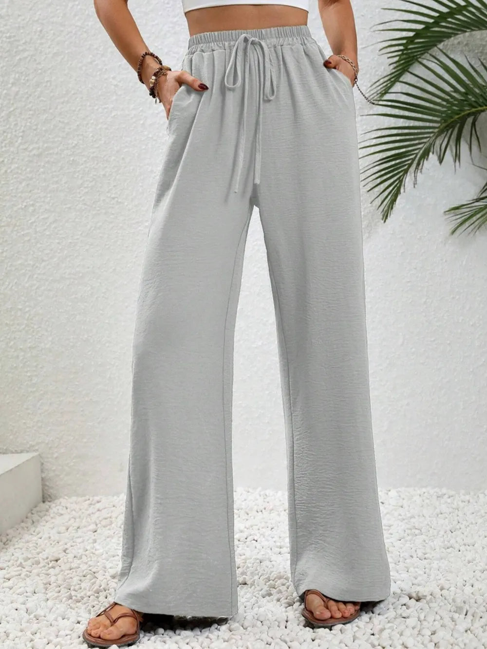 Wide-Leg Drawstring Pants
