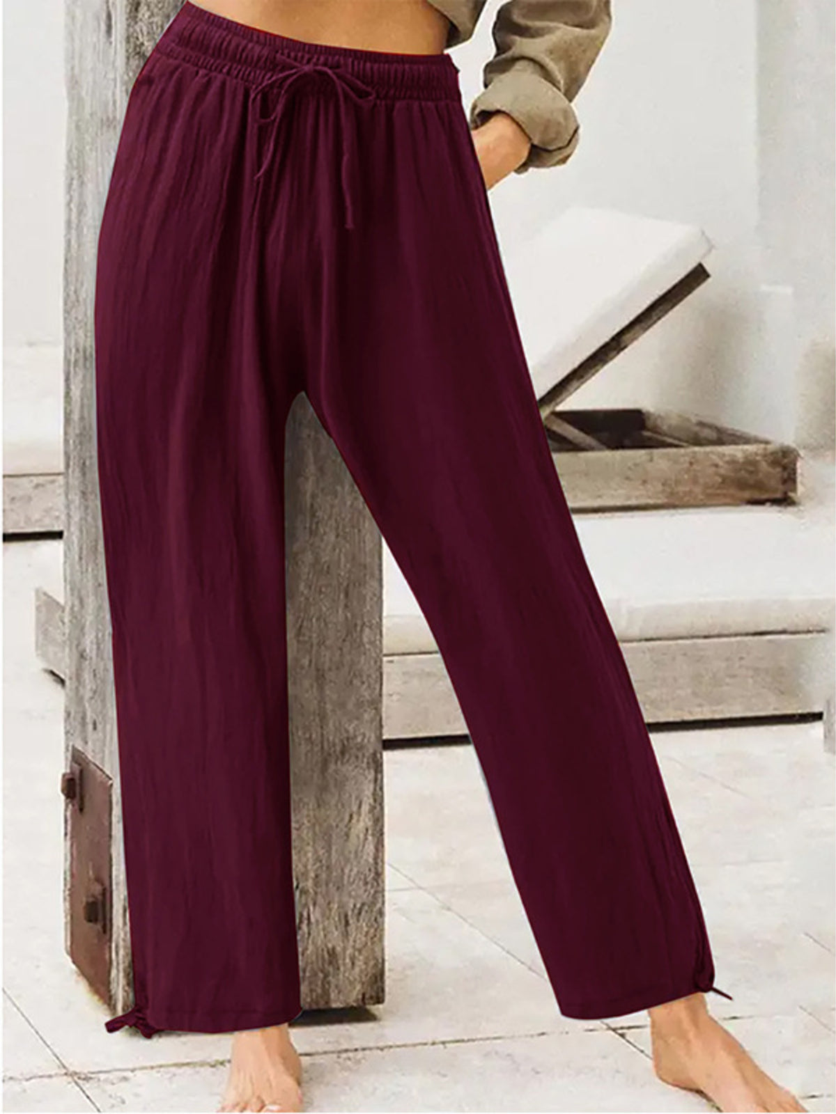Casual Drawstring Wide Leg Pants