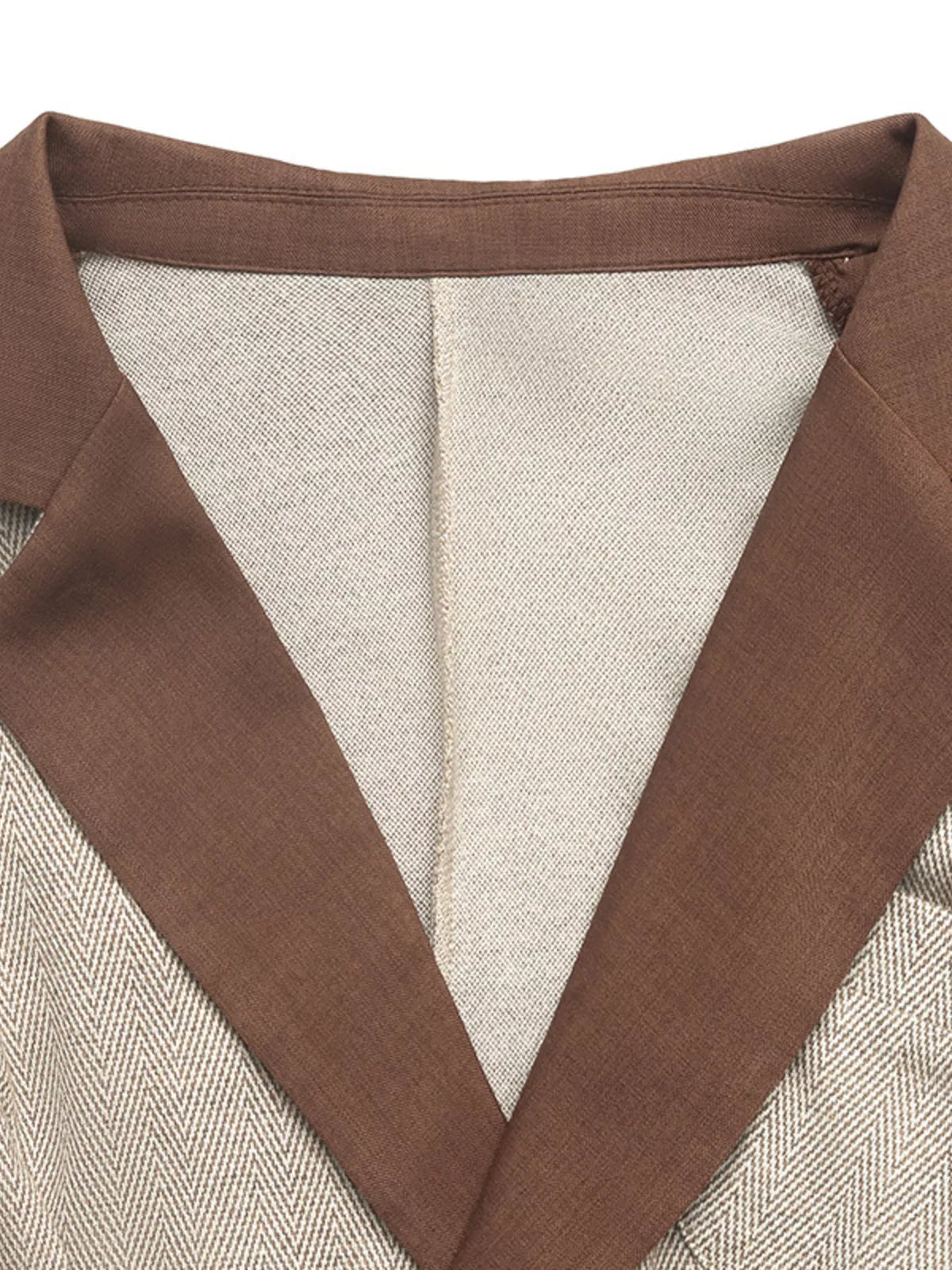 Pleated Patchwork Blazer Belt Dress in Brown
