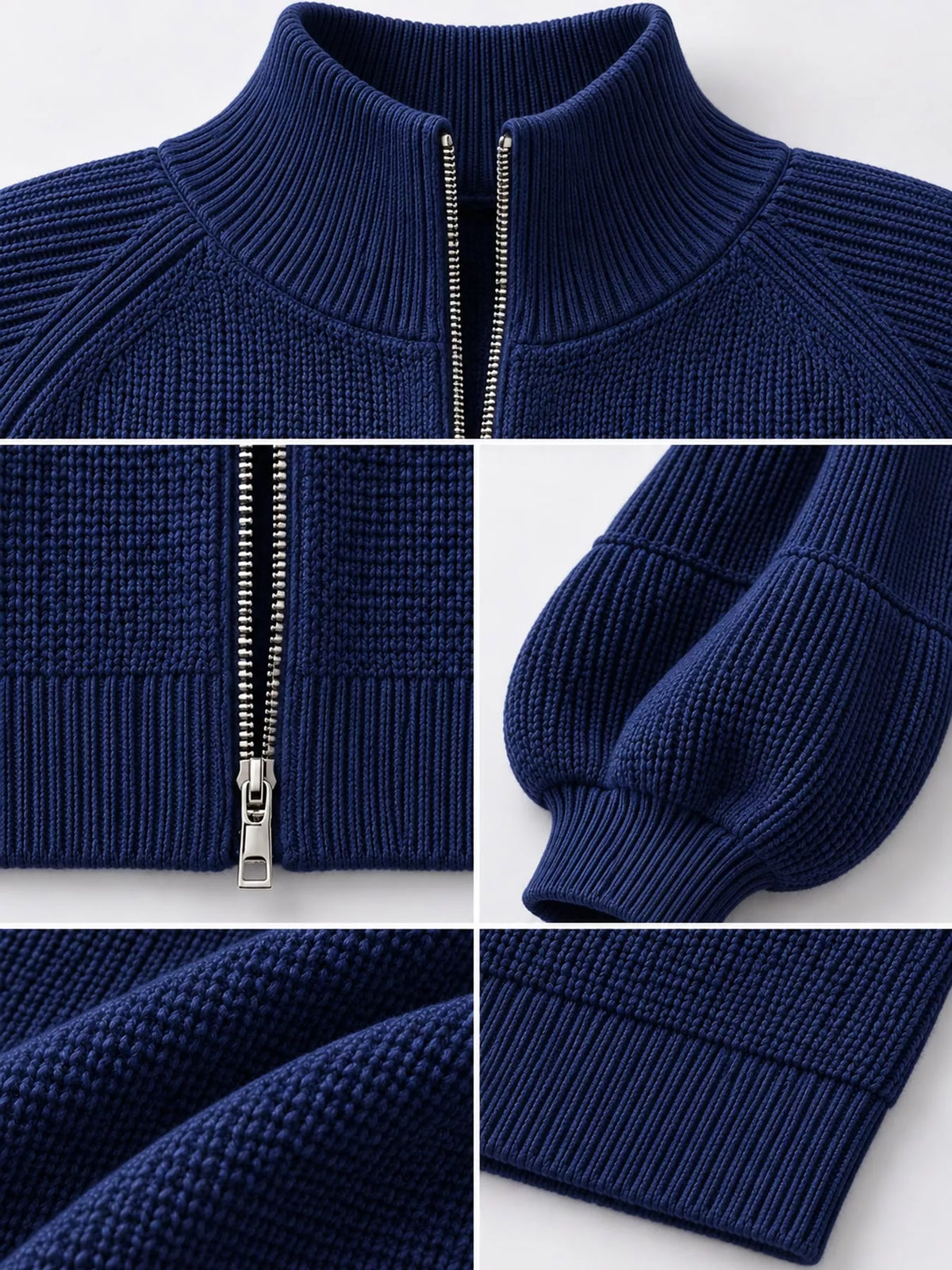 Ribbed Knit Zip-Up Cardigan with Lantern Sleeves