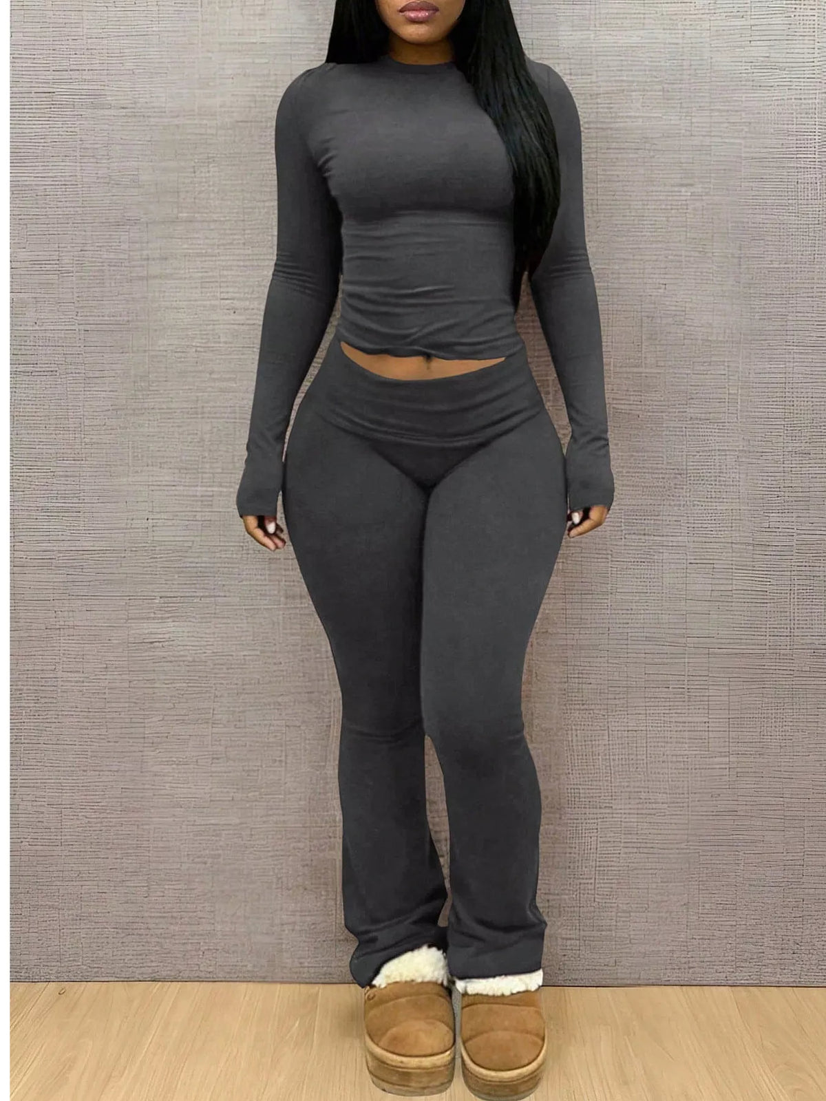 Long Sleeve Crop Top and Leggings Set