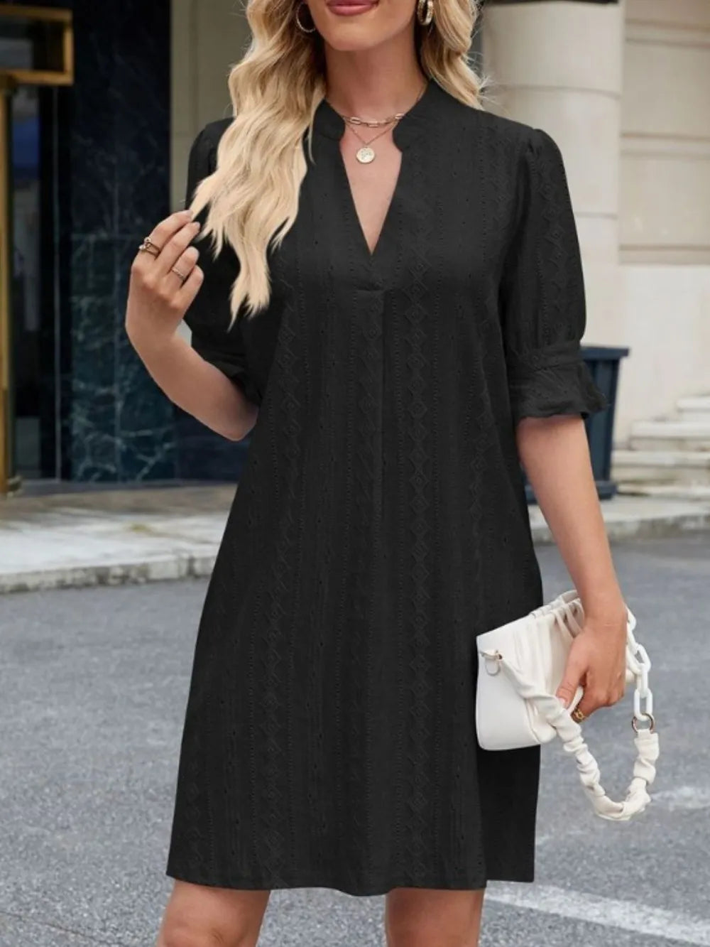 Eyelet Flounce Sleeve Mini Dress