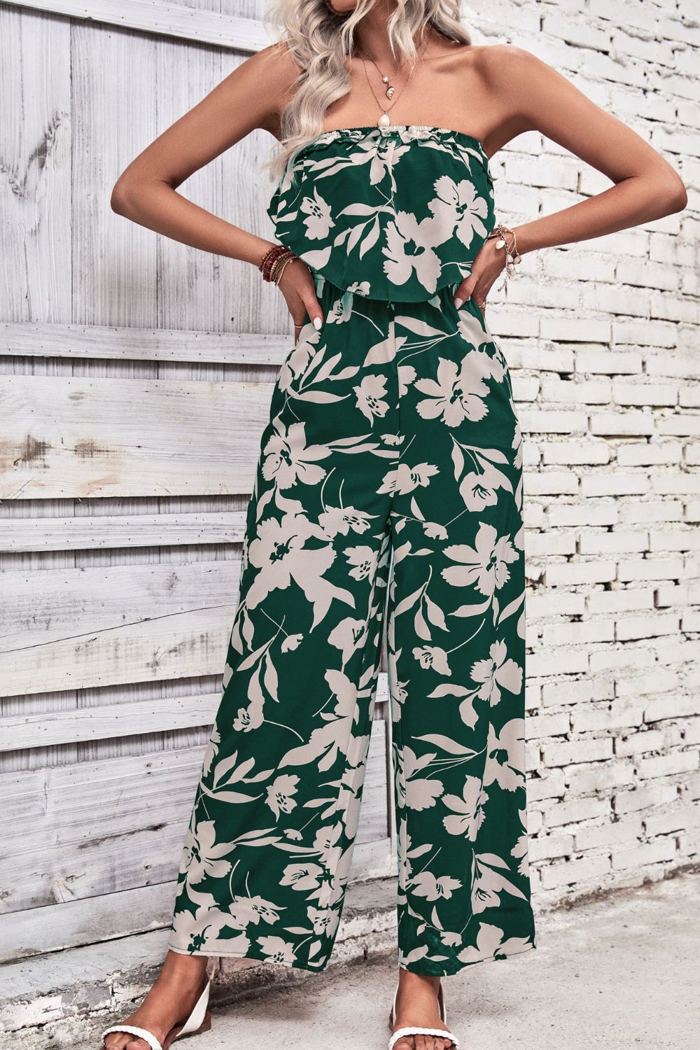 Strapless Floral Wide Leg Jumpsuit