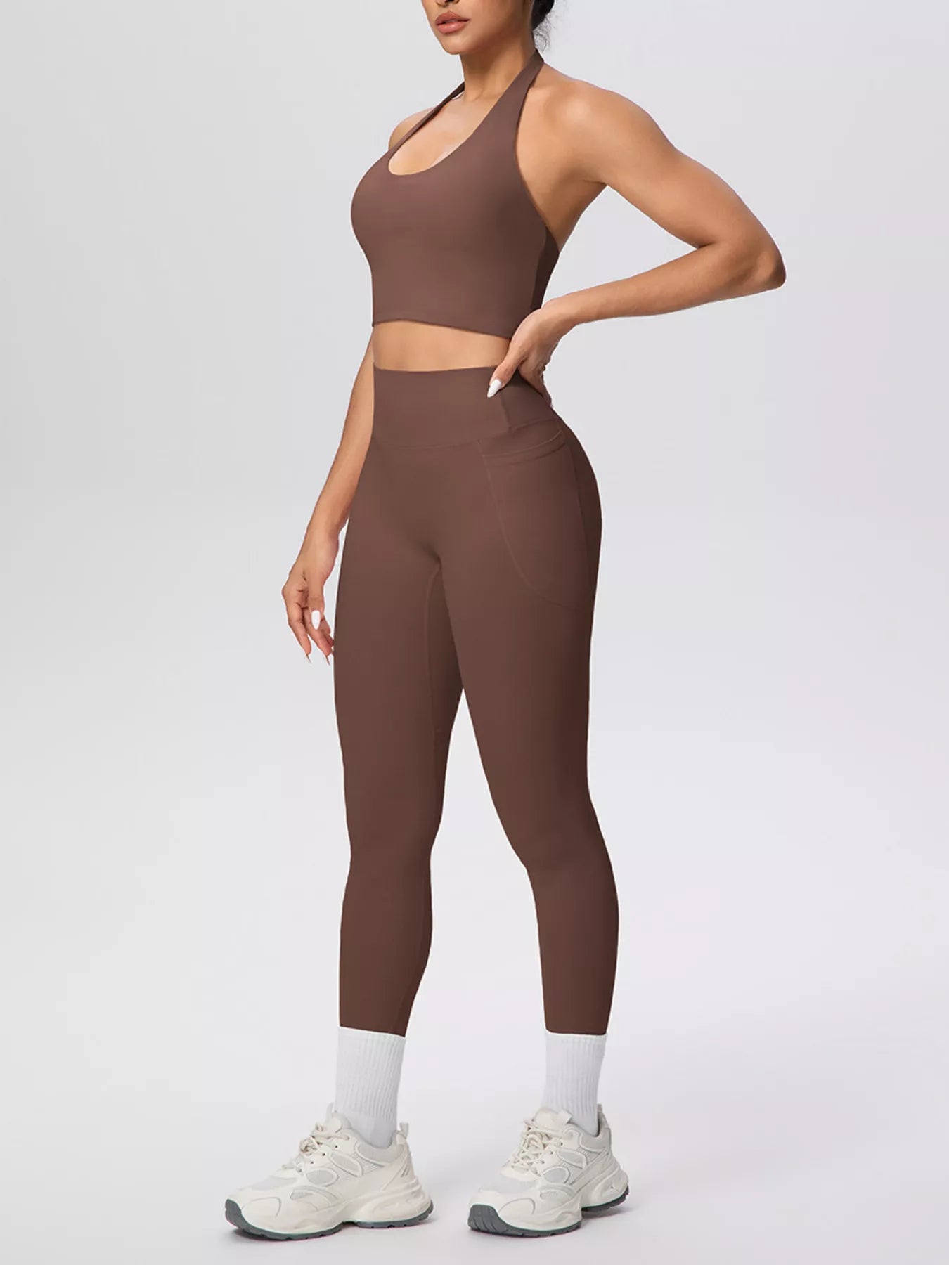 Halter Neck Crop Top and Leggings Active Set