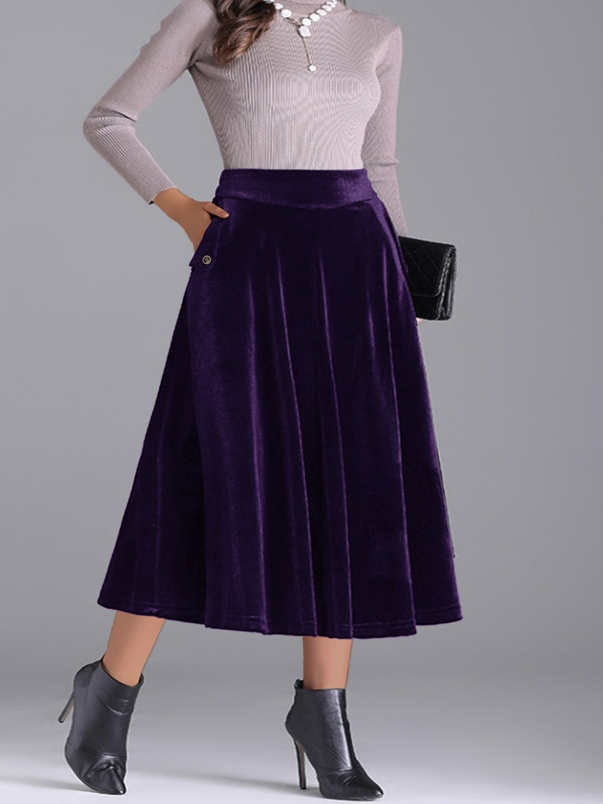 Plus Size Velvet A-Line Midi Skirt