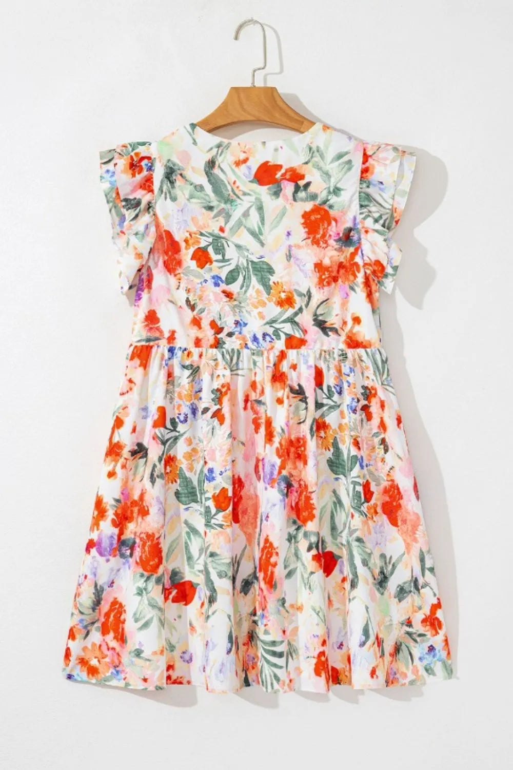 Floral V-Neck Mini Dress with Ruffle Sleeves