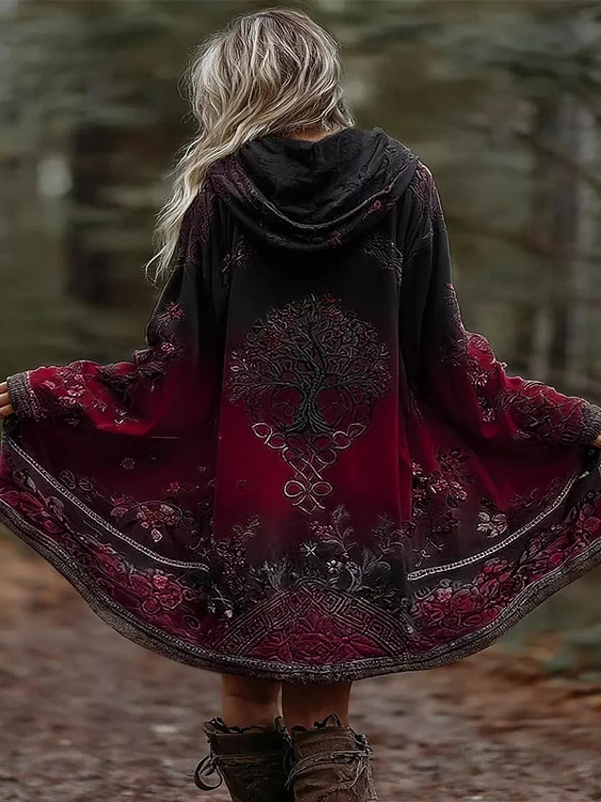 Oversized Tree Graphic Hooded Jacket