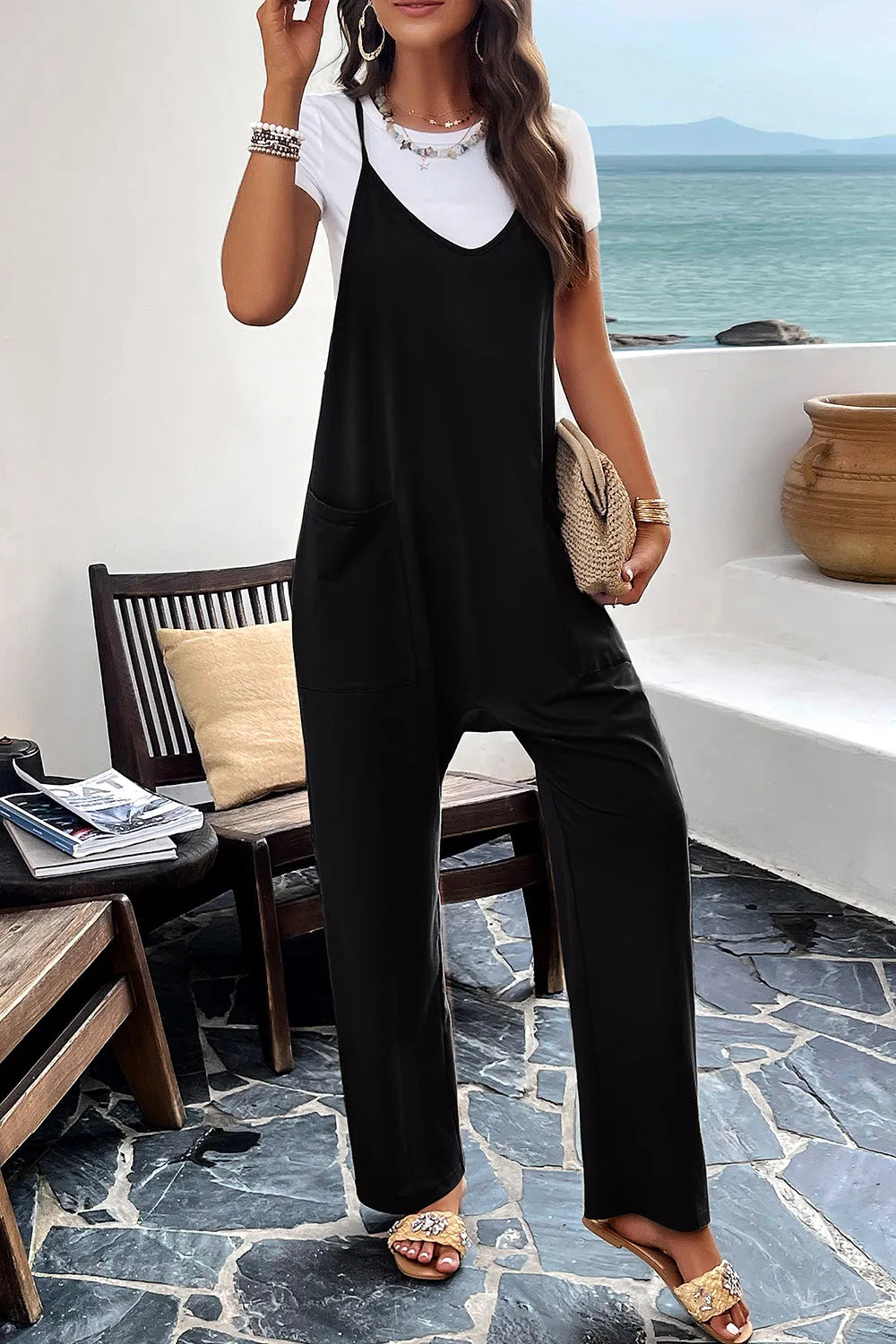 Pocketed Spaghetti Strap Overalls by DY