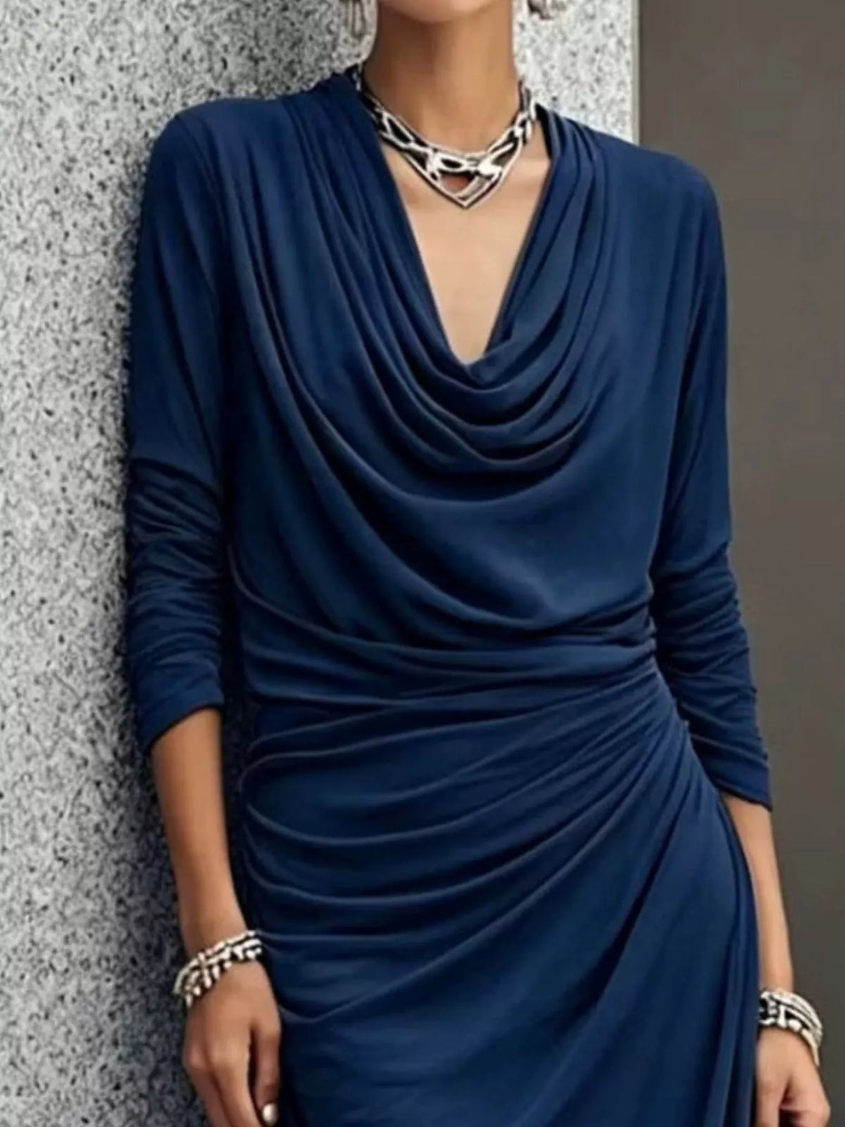 Cowl Neck Ruched Maxi Dress