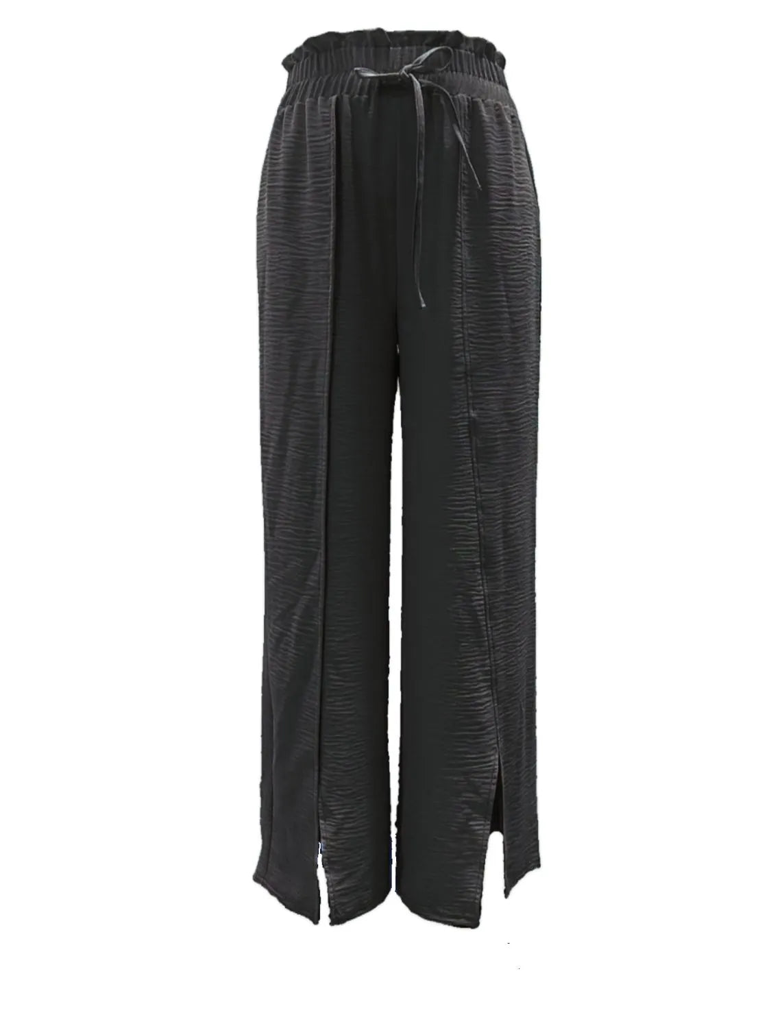 Frilled Slit Wide-Leg Pants