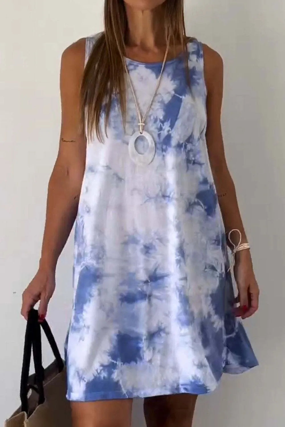 Tie-Dye Sleeveless Mini Tank Dress in Camel