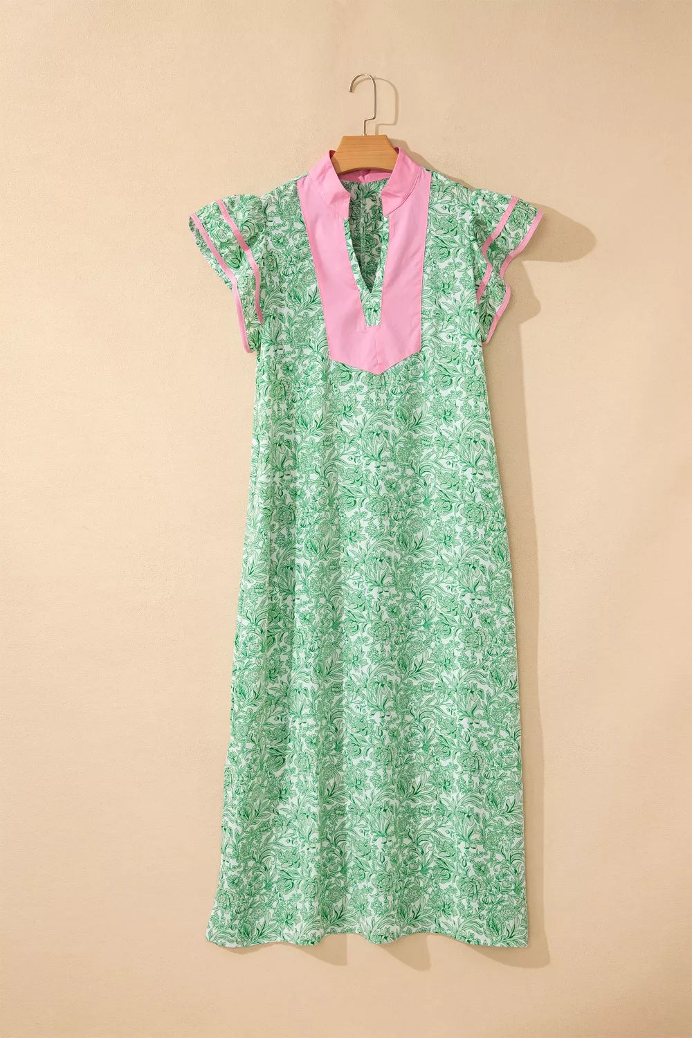 Flutter Sleeve Floral Midi Dress in Gum Leaf