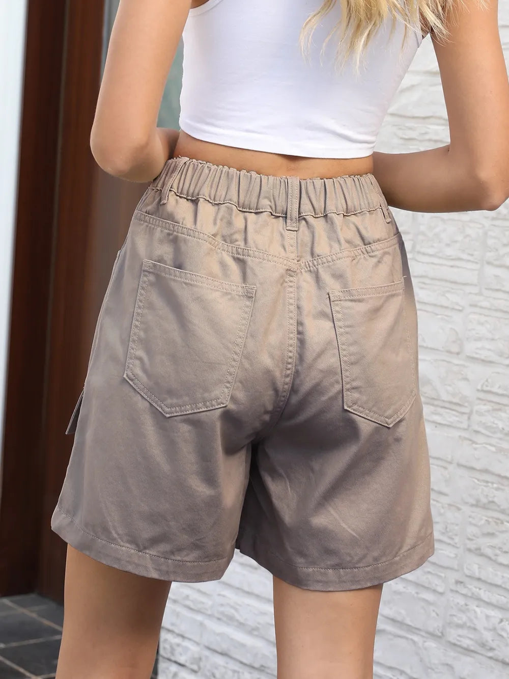 High-Rise Button-Front Denim Shorts by Manny
