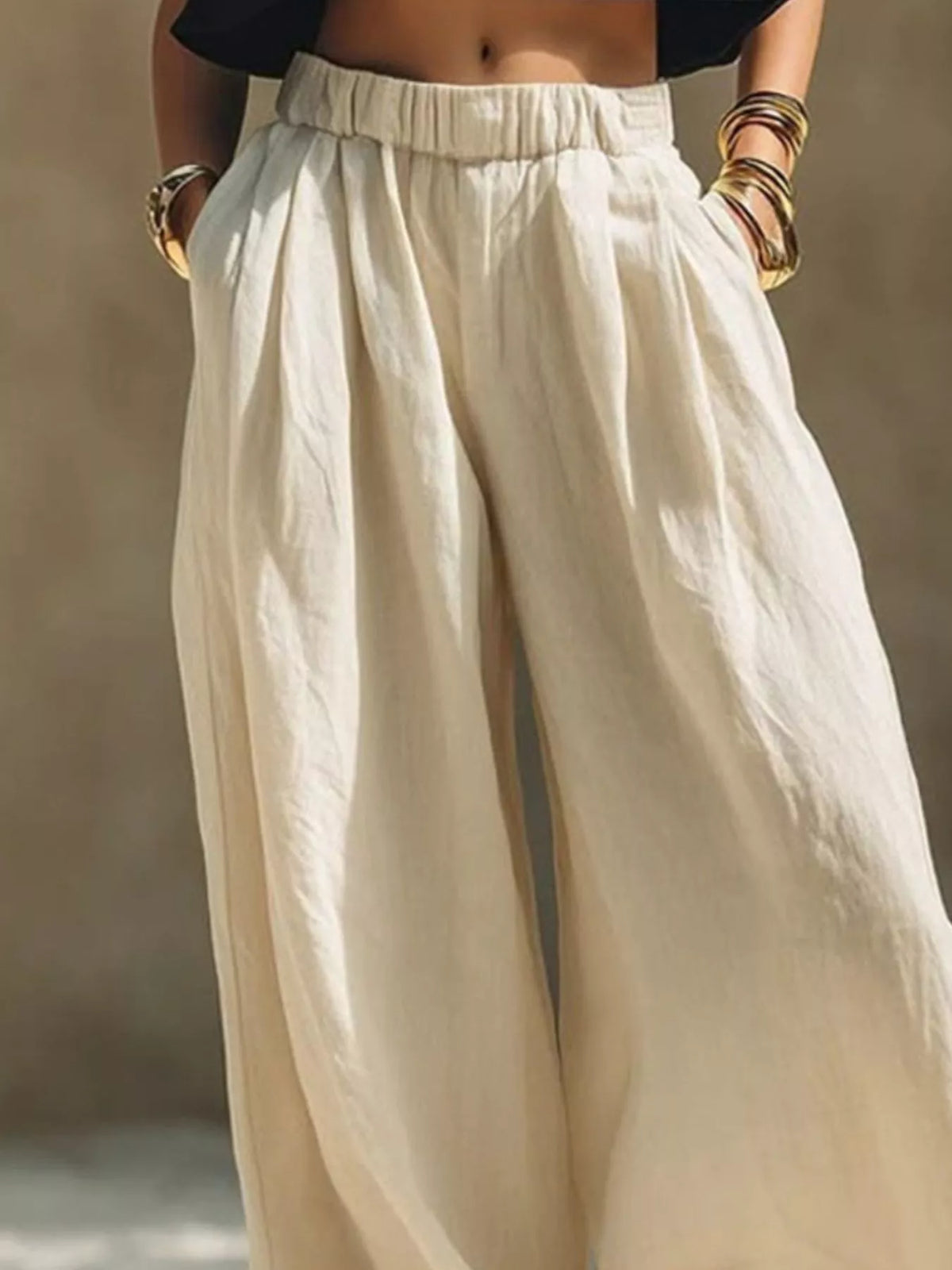Elastic Waist Wide-Leg Plus Size Pants