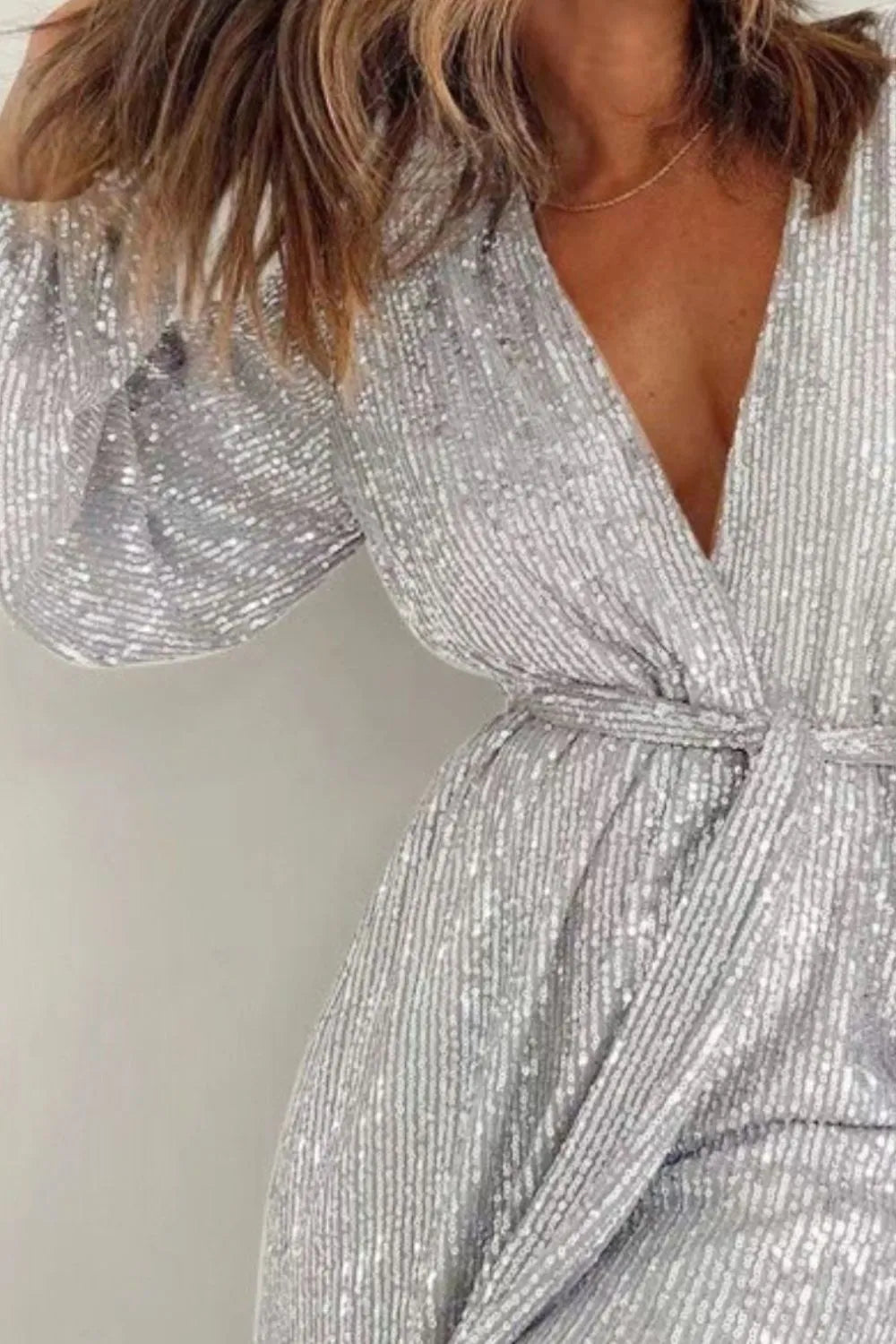 Sequin Surplice Tie Waist Romper