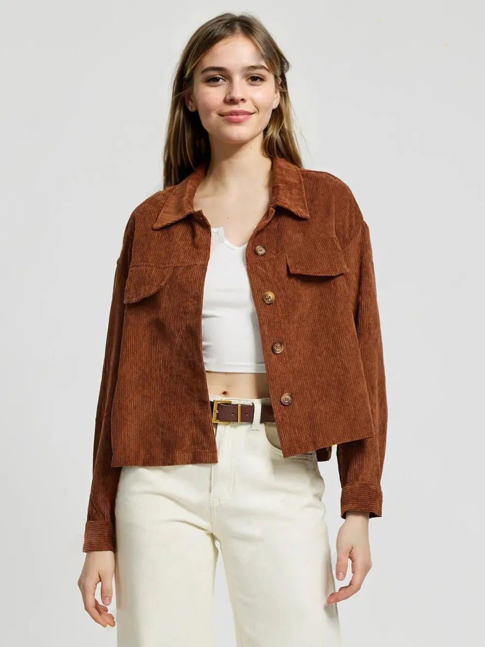 Long Sleeve Button-Up Jacket in Brown