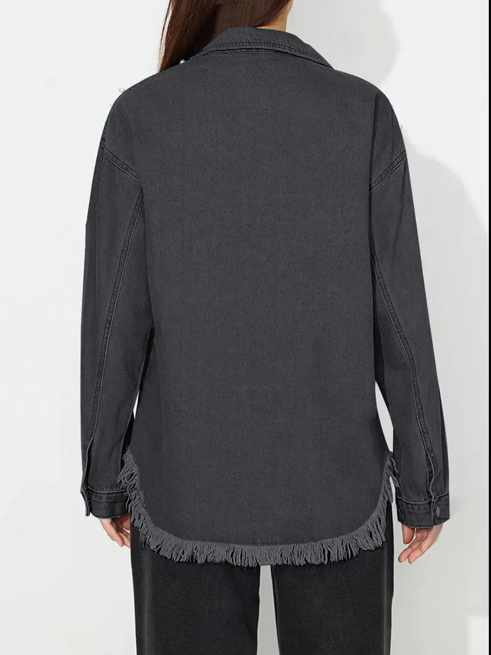 Pearl Trim Collared Denim Top