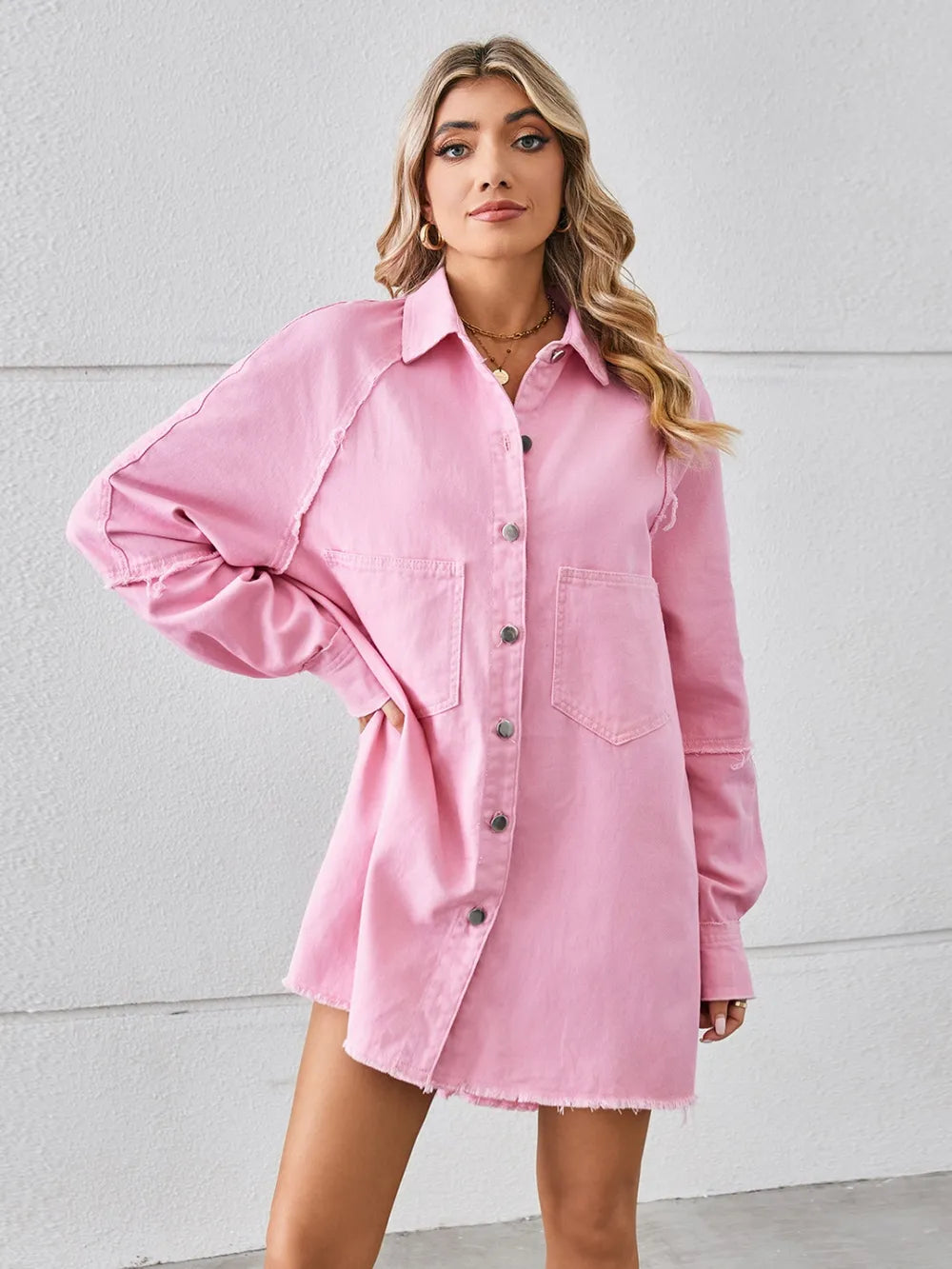 Raw Hem Button-Up Denim Dress by Manny