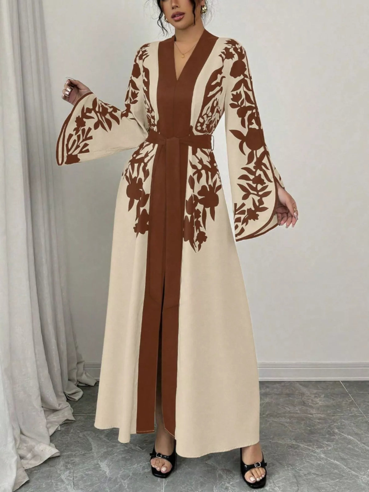Printed Tie-Waist Maxi Dress with Front Split by Calliope