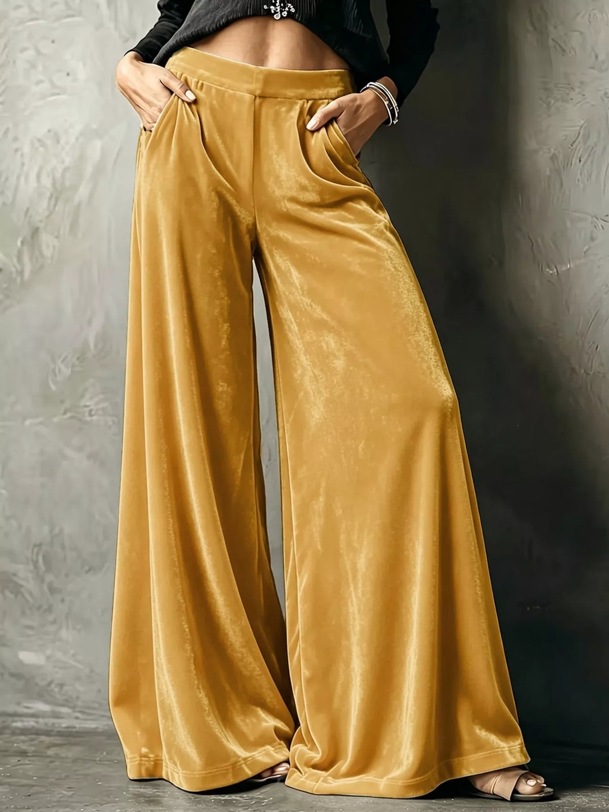 High-Waisted Wide-Leg Velvet Pants