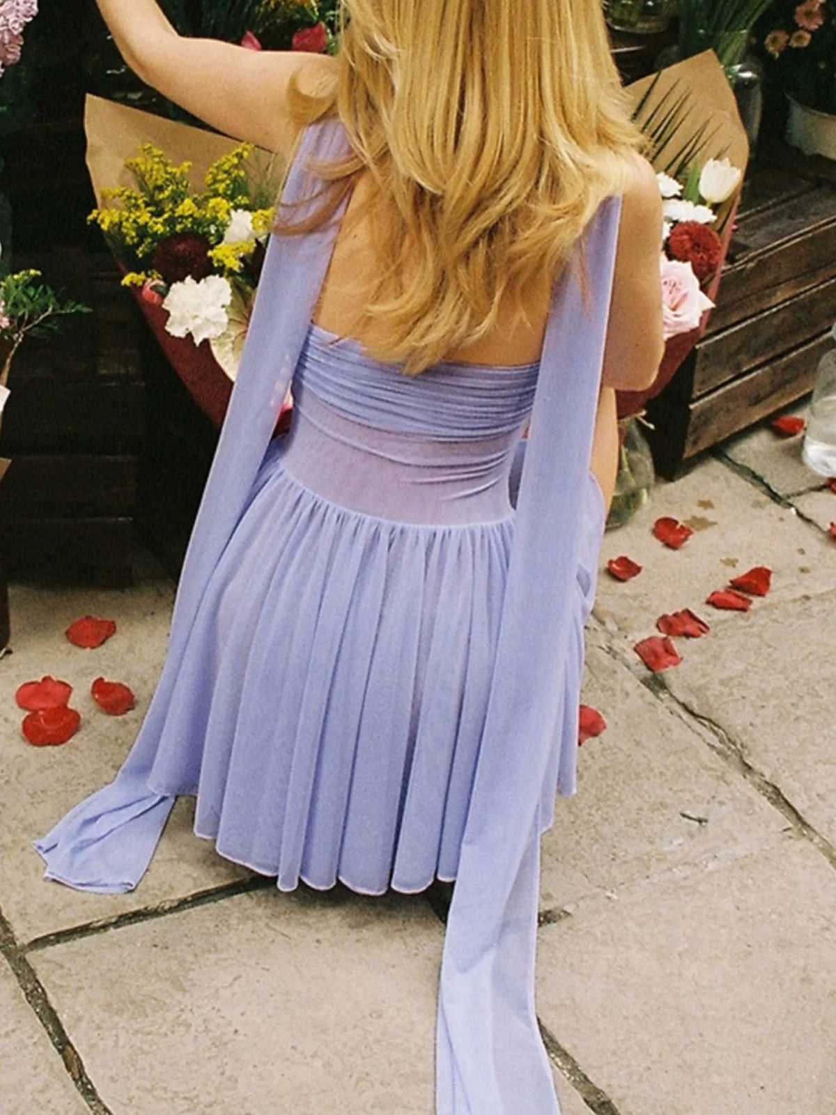 Ruched Sweetheart Neck Tube Dress in Purple