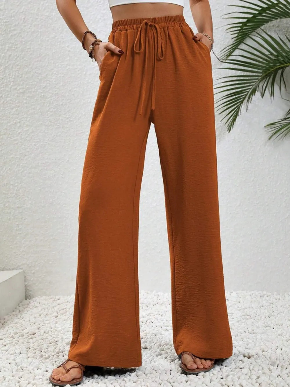 Wide-Leg Drawstring Pants