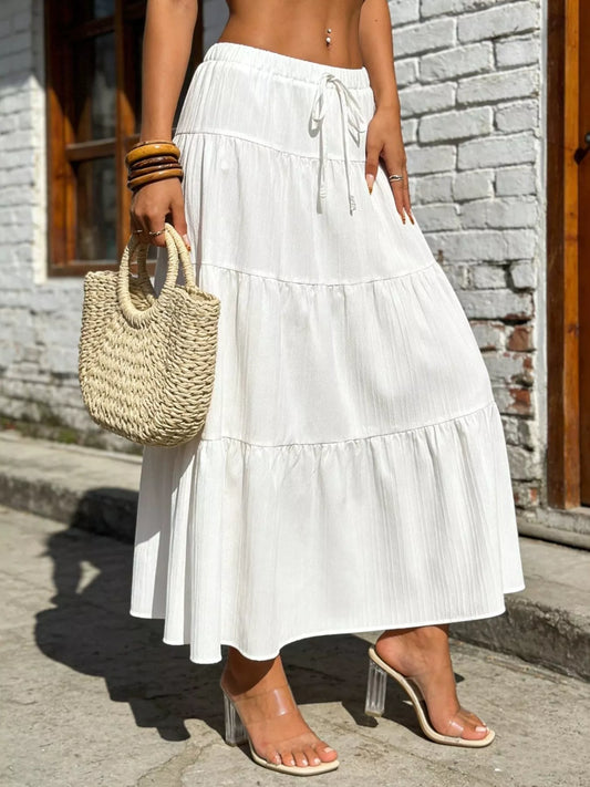 Tiered Drawstring Maxi Skirt