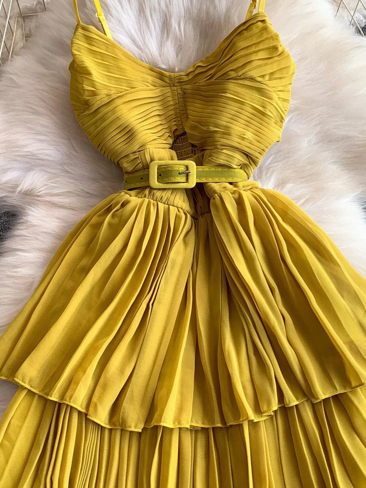 Pleated Layered Midi Dress