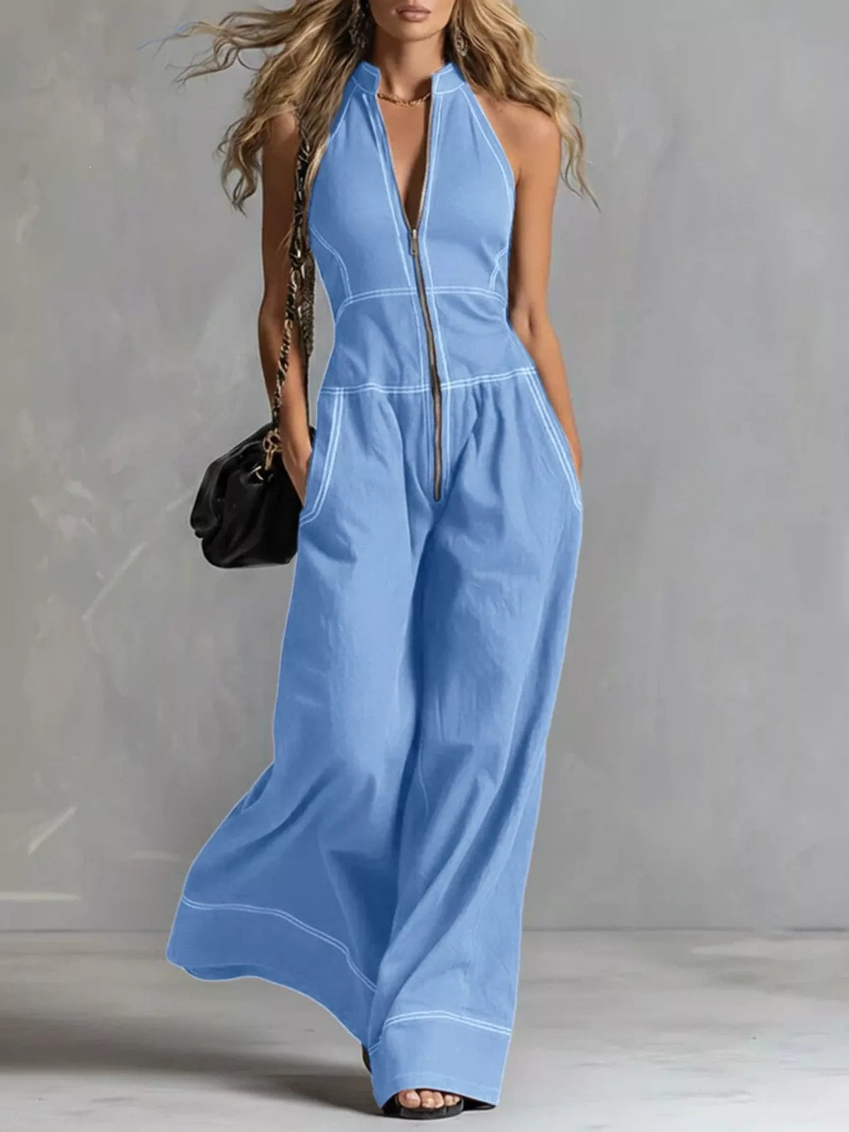 Zip-Front Sleeveless Jumpsuit