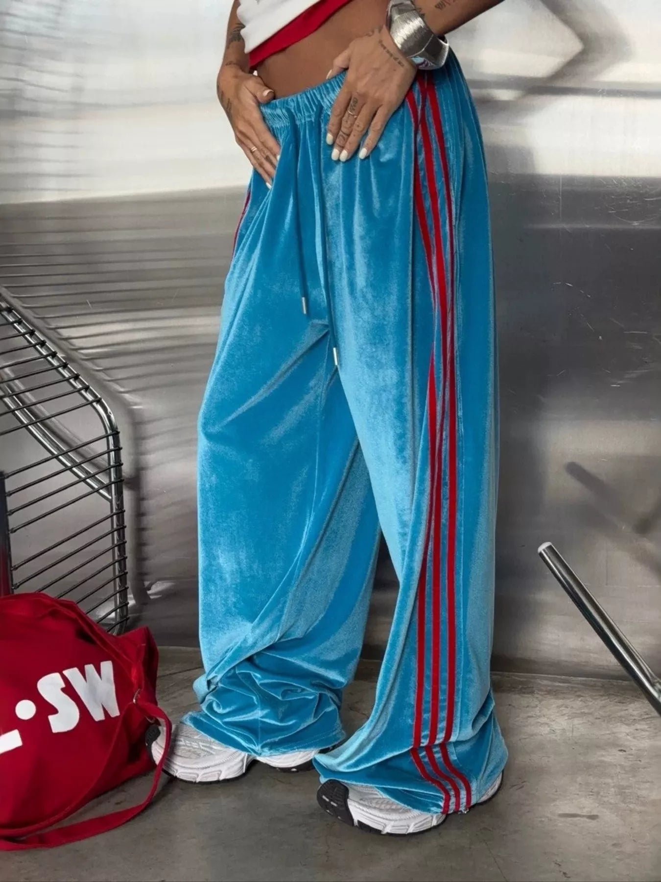 Velvet Wide-Leg Drawstring Pants