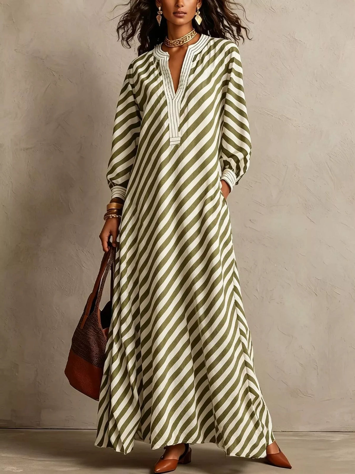 Striped Long-Sleeve Maxi Dress