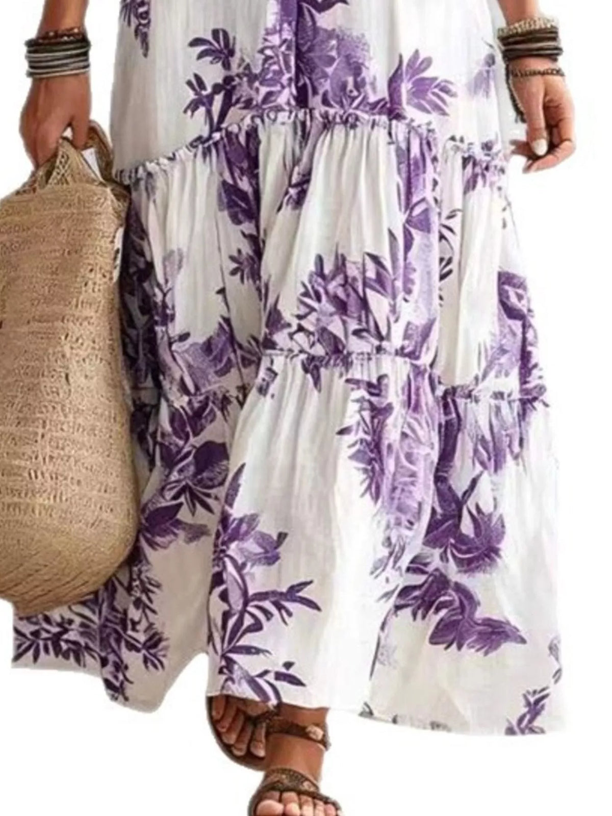 Printed Button-Front Tiered Maxi Dress
