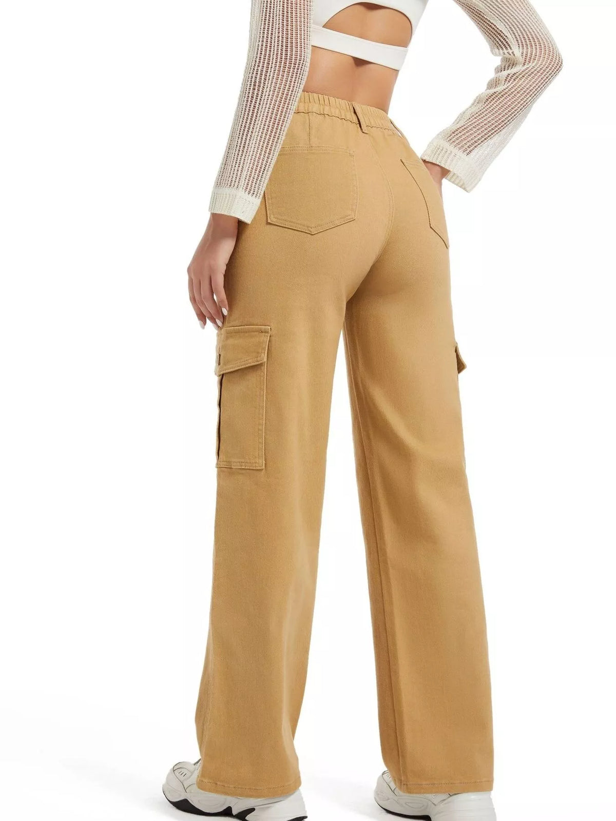 High-Waisted Cargo Jeans with Contrast Stitching