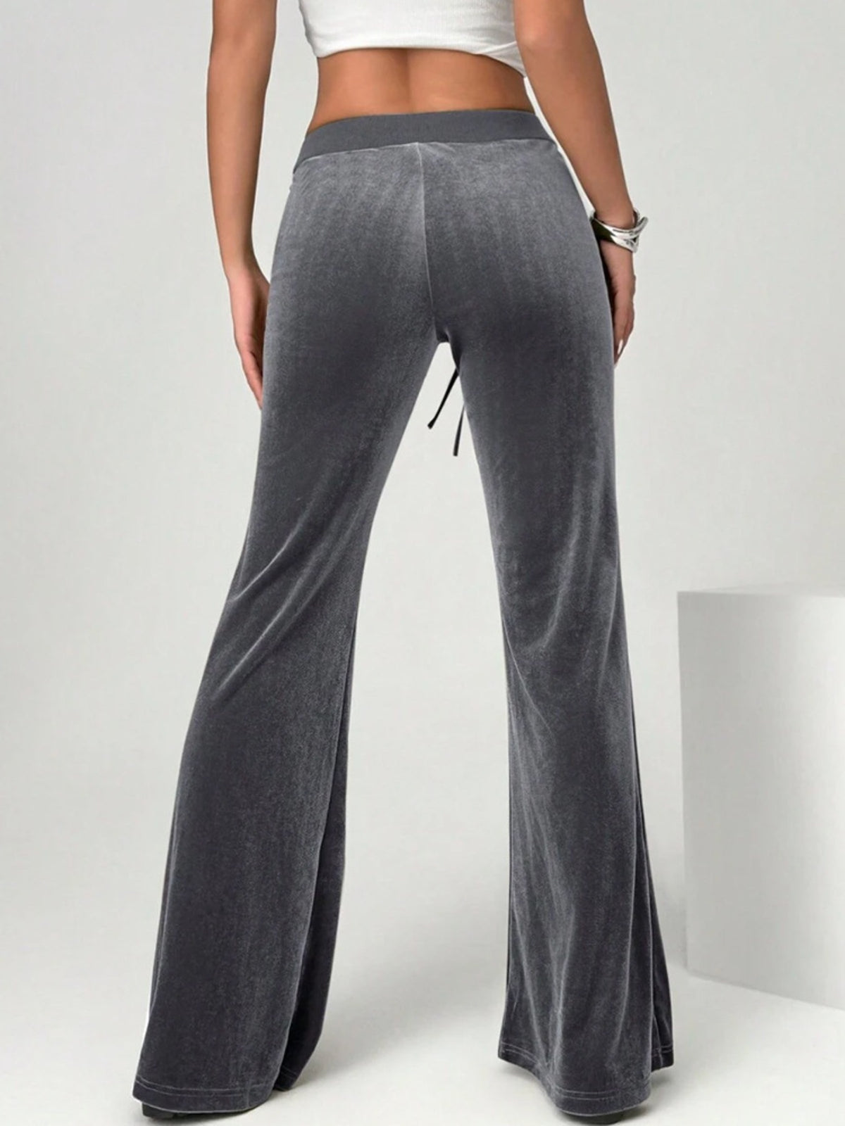 Velvet Flare Pants with Drawstring Waist