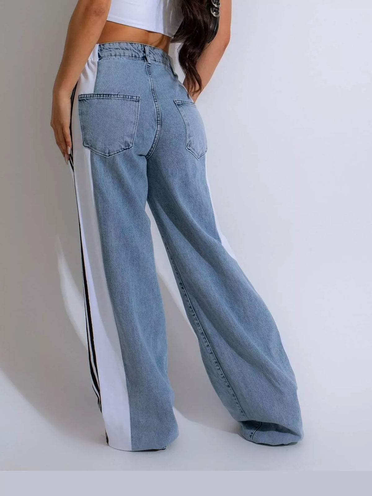 High-Waisted Wide-Leg Jeans with Side Stripe